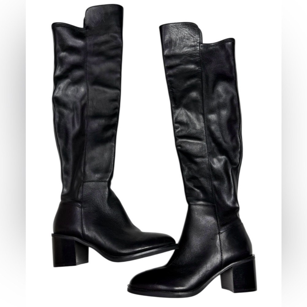 NWT Aldo Pillow Walk Leather Black Over the Knee Boots Block Heel Size 7.5
